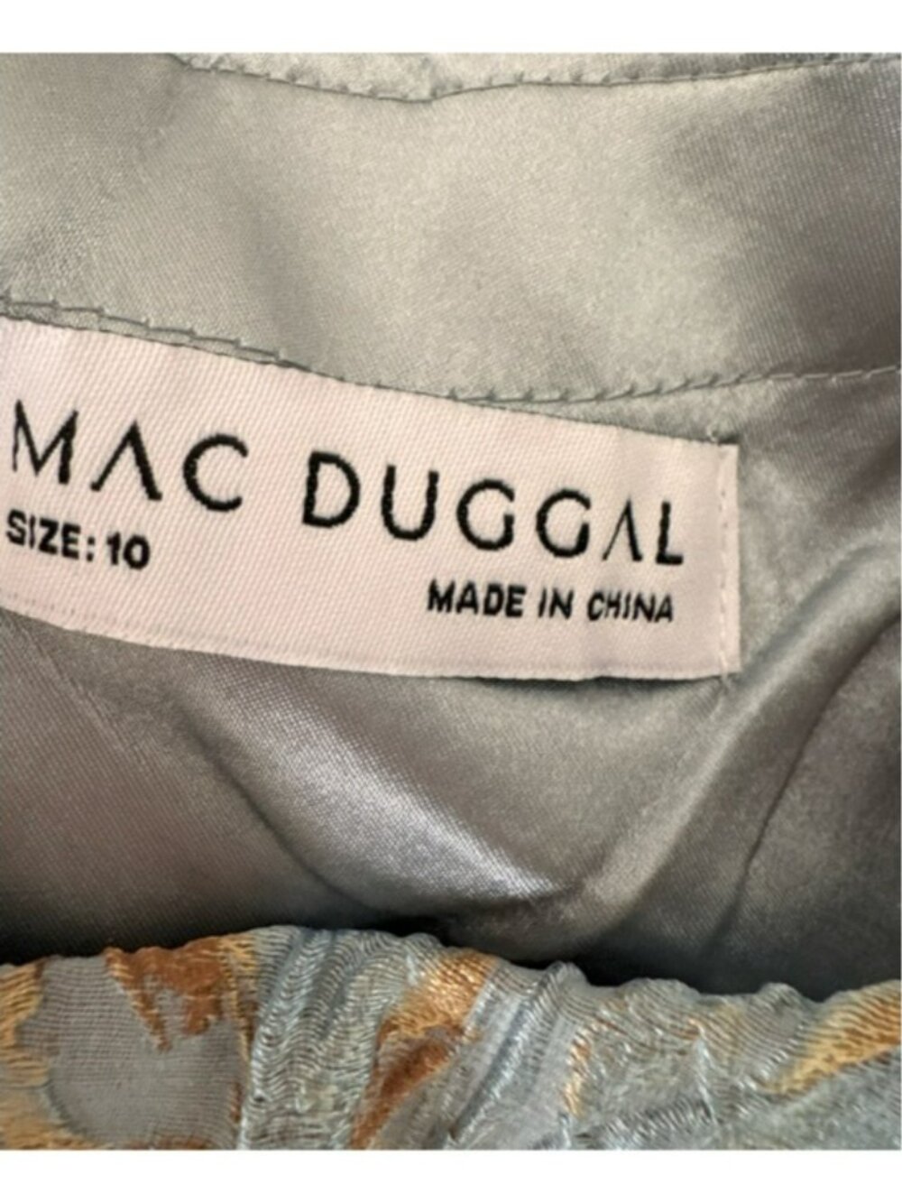 Mac Duggal Light Blue and Gold Puff-Sleeve High-Low Jacquard Gown #11608 Sz: 10 - Picture 10 of 12